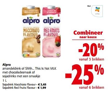 Promotions Alpro amandeldrink of shhh... this is not mlk met chocoladesmaak of sojadrinks met een smaakje - Alpro - Valide de 10/04/2024 à 23/04/2024 chez Colruyt