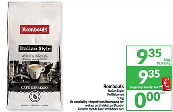 Promoties Rombouts italian style koffiebonen - Rombouts - Geldig van 16/04/2024 tot 21/04/2024 bij Intermarche