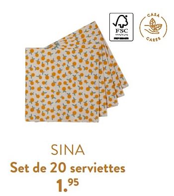Promotions Sina set de 20 serviettes - Produit maison - Casa - Valide de 28/03/2024 à 01/05/2024 chez Casa