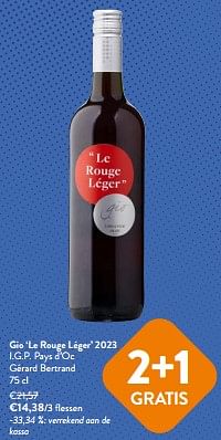 Promotions Gio ‘le rouge léger’ 2023 i.g.p. pays d’oc gérard bertrand - Vins rouges - Valide de 10/04/2024 à 23/04/2024 chez OKay