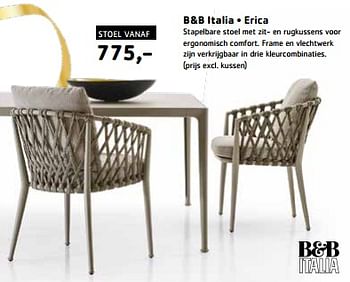 Promotions B+b italia erica stapelbare stoel met zit- en rugkussens - B&B Italia - Valide de 17/03/2024 à 31/05/2024 chez Sijben