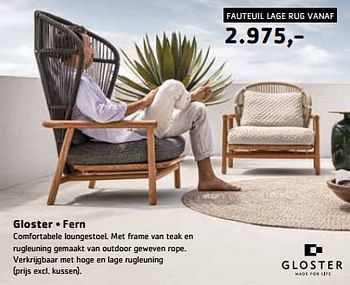 Promoties Gloster fern fauteuil lage rug - Gloster - Geldig van 17/03/2024 tot 31/05/2024 bij Sijben