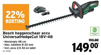 Promotions Bosch heggenschaar accu universal hedgecut - Bosch - Valide de 10/04/2024 à 23/04/2024 chez Gamma