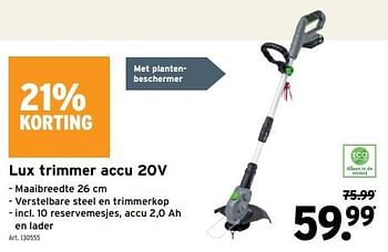 Promoties Lux trimmer accu - Lux - Geldig van 10/04/2024 tot 23/04/2024 bij Gamma