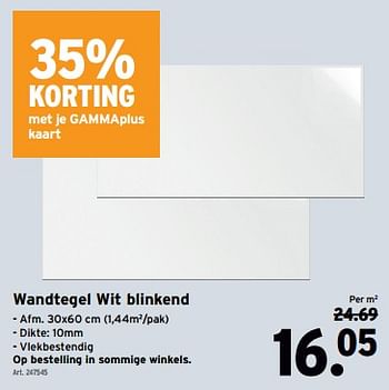 Promotions Wandtegel wit blinkend - Produit maison - Gamma - Valide de 10/04/2024 à 23/04/2024 chez Gamma
