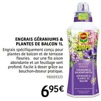 Promotions Engrais géraniums + plantes de balcon - Compo - Valide de 04/04/2024 à 30/06/2024 chez HandyHome