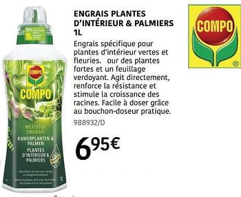 Promoties Engrais plantes d`intérieur + palmiers - Compo - Geldig van 04/04/2024 tot 30/06/2024 bij HandyHome