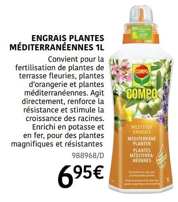 Promoties Engrais plantes méditerranéennes - Compo - Geldig van 04/04/2024 tot 30/06/2024 bij HandyHome