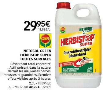 Promoties Netosol green herbistop super toutes surfaces - Compo - Geldig van 04/04/2024 tot 30/06/2024 bij HandyHome