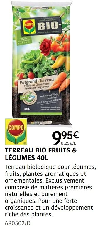 Promoties Terreau bio fruits + légumes - Compo - Geldig van 04/04/2024 tot 30/06/2024 bij HandyHome
