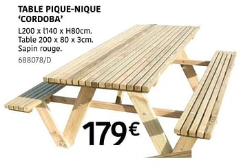 Promoties Table pique-nique cordoba - Huismerk - HandyHome - Geldig van 04/04/2024 tot 30/06/2024 bij HandyHome