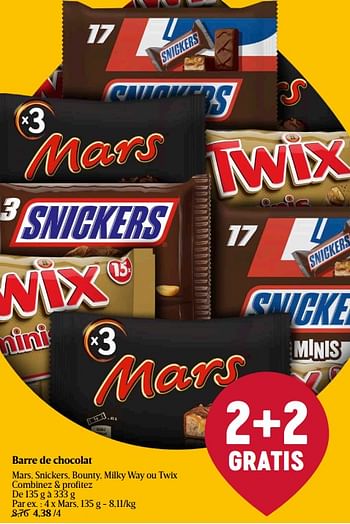 Promotions Barre de chocolat mars - Mars - Valide de 11/04/2024 à 17/04/2024 chez Delhaize