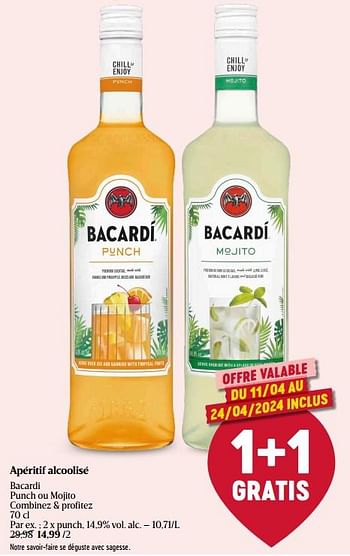 Promoties Apéritif alcoolisé punch - Bacardi - Geldig van 11/04/2024 tot 17/04/2024 bij Delhaize