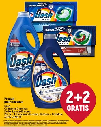 Promoties Produit pour la lessive fraîcheur de coton - Dash - Geldig van 11/04/2024 tot 17/04/2024 bij Delhaize