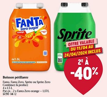 Promotions Boisson pétillante fanta zero orange - Fanta - Valide de 11/04/2024 à 17/04/2024 chez Delhaize