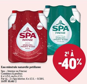 Promotions Eau minérale naturelle pétillante spa intense - Spa - Valide de 11/04/2024 à 17/04/2024 chez Delhaize