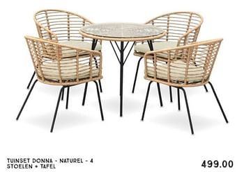 Promoties Tuinset donna naturel 4 stoelen + tafel - Huismerk - Xenos - Geldig van 17/03/2024 tot 29/06/2024 bij Xenos