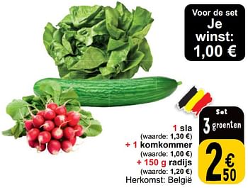 Promoties 1 sla + 1 komkommer + radijs - Huismerk - Cora - Geldig van 16/04/2024 tot 22/04/2024 bij Cora