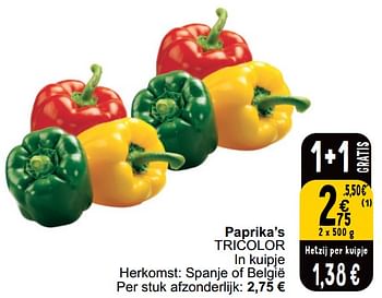 Promoties Paprika`s tricolor - Huismerk - Cora - Geldig van 16/04/2024 tot 22/04/2024 bij Cora