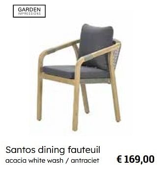 Promotions Santos dining fauteuil - Garden Impressions - Valide de 25/03/2024 à 12/05/2024 chez Europoint