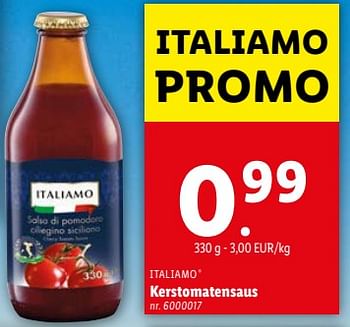 Promotions Kerstomatensaus - Italiamo - Valide de 17/04/2024 à 23/04/2024 chez Lidl