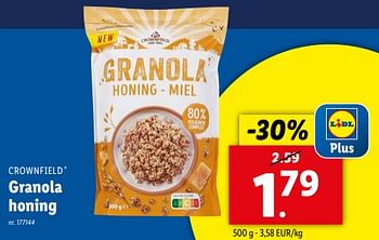 Promoties Granola honing - Crownfield - Geldig van 17/04/2024 tot 23/04/2024 bij Lidl
