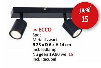 Promotions Ecco spot metaal zwart - Produit maison - Weba - Valide de 27/03/2024 à 16/05/2024 chez Weba