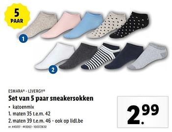 Promoties Set van 5 paar sneakersokken - Huismerk - Lidl - Geldig van 17/04/2024 tot 23/04/2024 bij Lidl