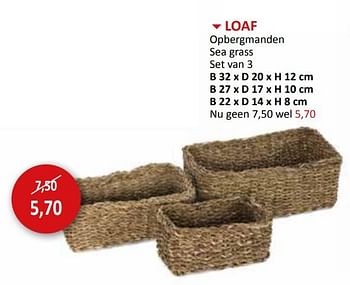 Promoties Loaf opbergmanden sea grass - Huismerk - Weba - Geldig van 27/03/2024 tot 16/05/2024 bij Weba