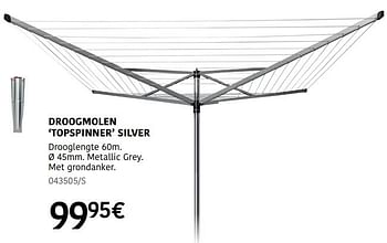 Promotions Droogmolen topspinner silver - Brabantia - Valide de 04/04/2024 à 30/06/2024 chez HandyHome