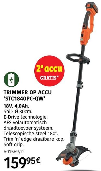 Promoties Black + decker trimmer op accu stc1840pc-qw - Black & Decker - Geldig van 04/04/2024 tot 30/06/2024 bij HandyHome