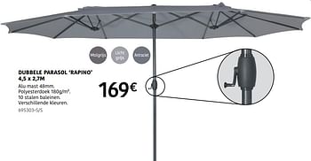 Promoties Dubbele parasol rapino - Huismerk - HandyHome - Geldig van 04/04/2024 tot 30/06/2024 bij HandyHome
