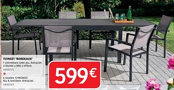 Promotions Tuinset bordeaux 1 uittrekbare tafel + 6 stoelen chronos - Produit Maison - HandyHome - Valide de 04/04/2024 à 30/06/2024 chez HandyHome
