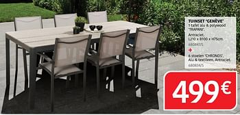 Promoties Tuinset genève 1 tafel alu + polywood trapani + 6 stoelen chronos - Huismerk - HandyHome - Geldig van 04/04/2024 tot 30/06/2024 bij HandyHome