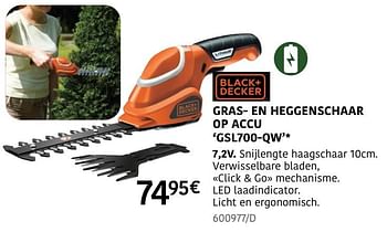 Promoties Black + decker gras en heggenschaar op accu gsl700 qw - Black & Decker - Geldig van 04/04/2024 tot 30/06/2024 bij HandyHome