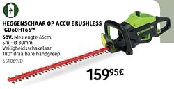 Greenworks heggenschaar op accu brushless gd60ht66