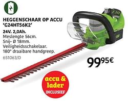 Greenworks heggenschaar op accu g24ht56k2