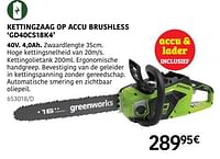 Greenworks kettingzaag op accu brushless gd40cs18k4-Greenworks
