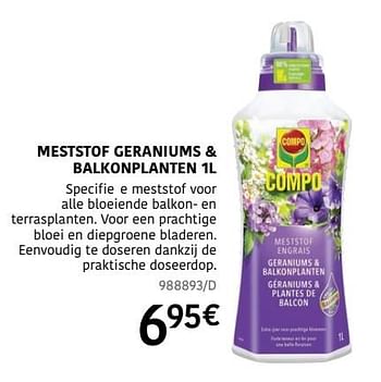 Promotions Meststof geraniums + balkonplanten - Compo - Valide de 04/04/2024 à 30/06/2024 chez HandyHome
