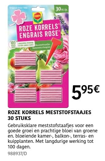 Promotions Roze korrels meststofstaajes - Compo - Valide de 04/04/2024 à 30/06/2024 chez HandyHome