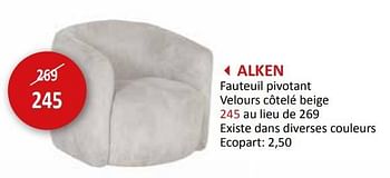 Promotions Alken fauteuil pivotant - Produit maison - Weba - Valide de 27/03/2024 à 16/05/2024 chez Weba