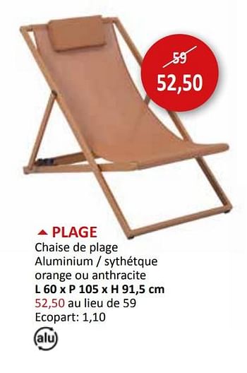Promotions Plage chaise de plage - Produit maison - Weba - Valide de 27/03/2024 à 16/05/2024 chez Weba