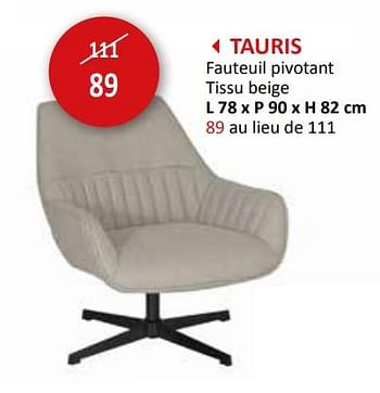 Promoties Tauris fauteuil pivotant - Huismerk - Weba - Geldig van 27/03/2024 tot 16/05/2024 bij Weba