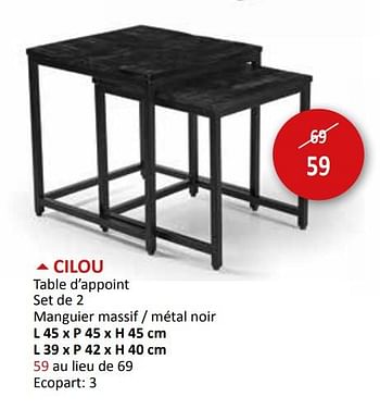 Promoties Cilou table d’appoint set de 2 manguier massif - métal noir - Huismerk - Weba - Geldig van 27/03/2024 tot 16/05/2024 bij Weba