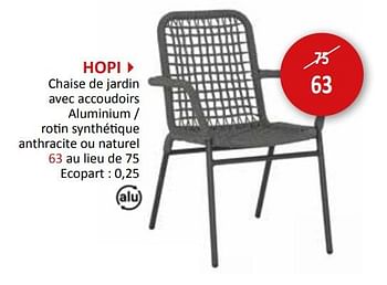 Promoties Hopi chaise de jardin avec accoudoirs - Huismerk - Weba - Geldig van 27/03/2024 tot 16/05/2024 bij Weba