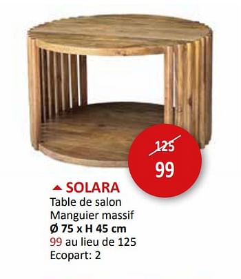 Promotions Solara table de salon - Produit maison - Weba - Valide de 27/03/2024 à 16/05/2024 chez Weba