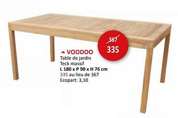 Promotions Voodoo table de jardin - Produit maison - Weba - Valide de 27/03/2024 à 16/05/2024 chez Weba