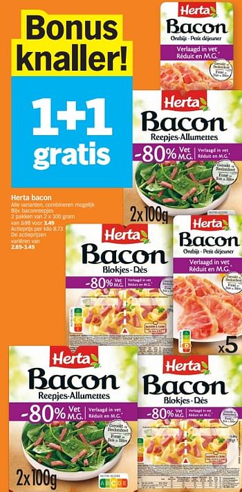 Promoties Baconreepjes - Herta - Geldig van 15/04/2024 tot 21/04/2024 bij Albert Heijn