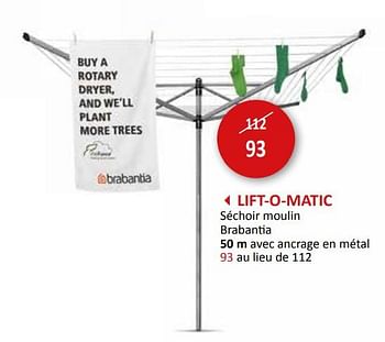 Promotions Lift-o-matic séchoir moulin brabantia - Brabantia - Valide de 27/03/2024 à 16/05/2024 chez Weba