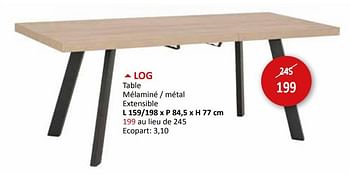 Promotions Log table - Produit maison - Weba - Valide de 27/03/2024 à 16/05/2024 chez Weba